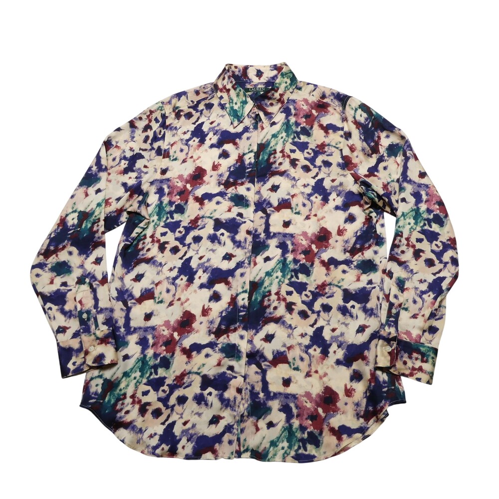 Lauren Ralph Lauren Shirt Womens PL Multicolor Floral Button Front Polyester